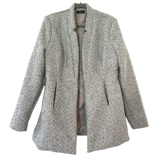 VICI Heather Gray Herringbone Mid Length Open Coat Size Medium